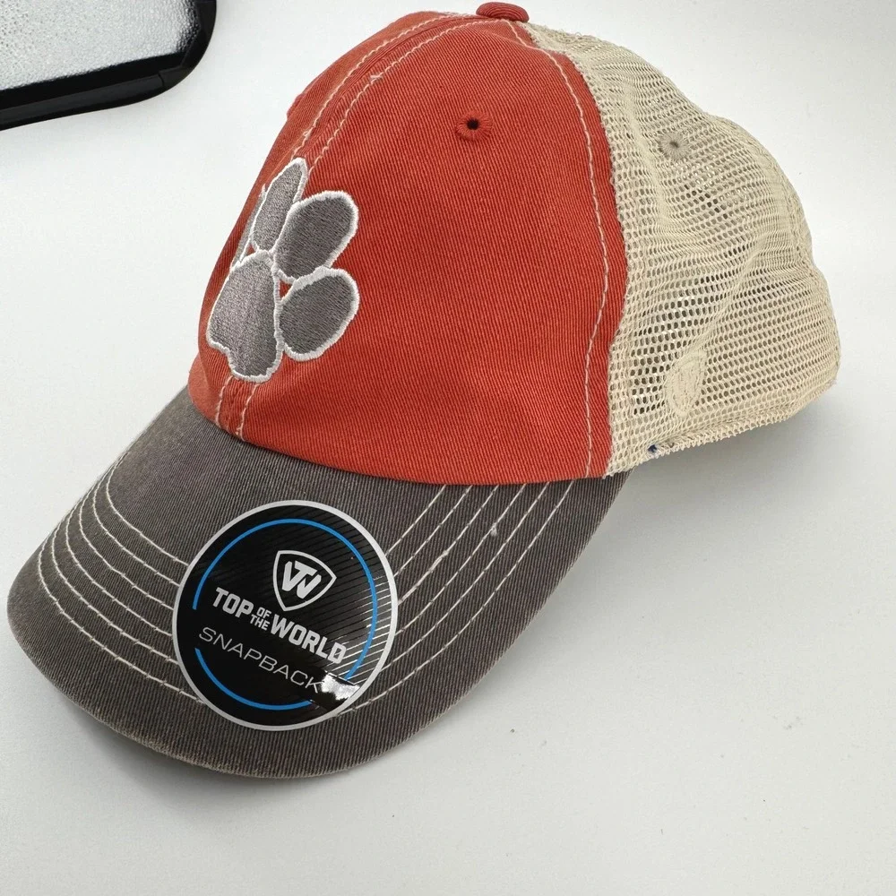 Top of the World TOW Trucker Hat OSFA Orange Paw Print Snapback Cap Adjustable